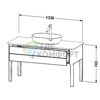 Напольная тумба Duravit Luv с выдвижным ящиком, 743x1388x570 мм, шелковисто-матовый серо-коричневый (LU956106060) - фото 2