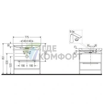 Консольный умывальник Duravit Happy D.2 Plus с ящиком, белый глянец (HP4842O2222) - фото 2