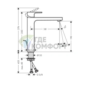 Смеситель для раковины Hansgrohe Vernis Shape 230 хром с донным клапаном (71562000) - фото 2
