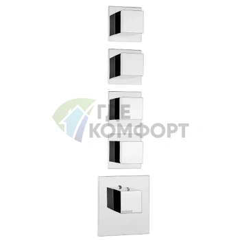 Термостат для душа Bossini Cube встраиваемый с девиатором и 3 запорными вентилями, хром (Z032208.030) - фото 1