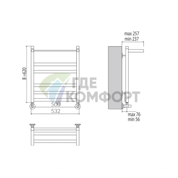 Полотенцесушитель Terminus Хендрикс 32/18 П6 3-2-1 50x62 - фото 3