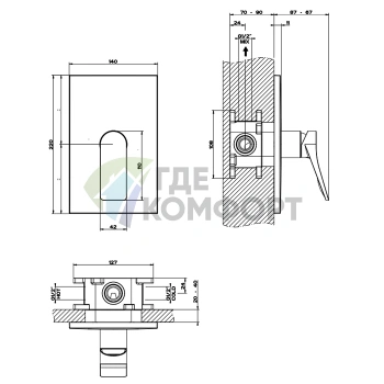 GESSI Rilievo Встраиваемый Смеситель для Душа на 1 Источник, Цвет Nero XL (59061#299) - фото 2