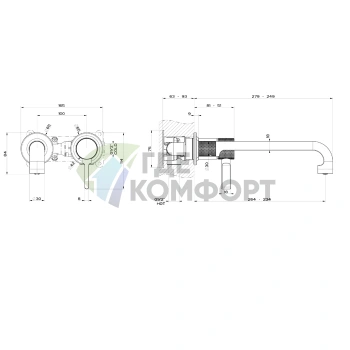 Встраиваемый смеситель GESSI INCISO для раковины с изливом 264-234 мм, цвет Nero XL (58089#299) - фото 2