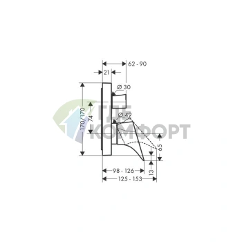 Встраиваемый однорычажный смеситель для ванны AX Starck Organic (хром) (12415000) - фото 2