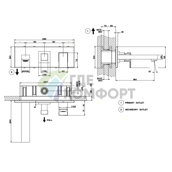 Gessi Rettangolo — встраиваемый смеситель с изливом и переключателем PULL, хром (44907#031) - фото 2