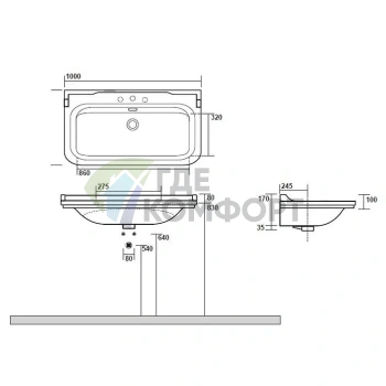 Керамическая раковина Kerasan Waldorf 100×55 см белая с заглушками хром (4142K1bi/cr*1) - фото 3
