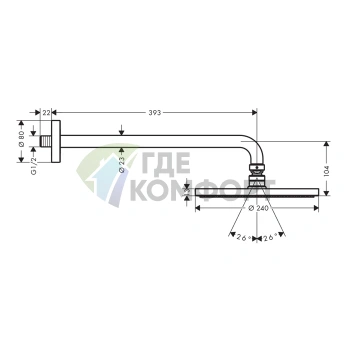 Верхний душ HG Raindance S с технологией PowderRain, 240 мм, настенный держатель и шарнирное соединение, хром (27607000) - фото 2