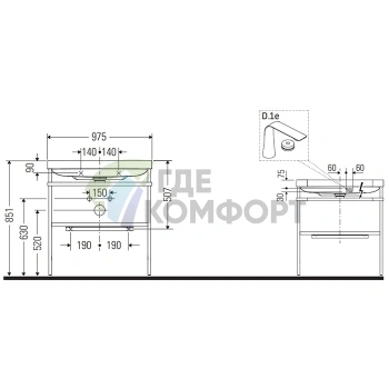 Консоль напольная Duravit Happy D.2 Plus с умывальником 975×490×850 мм, белая глянцевая (HP4838O2222) - фото 2