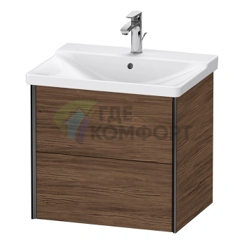 Тумба подвесная Duravit XViu 565x610x469мм для раковины, 2 ящика, цвет walnut dark/черный матовый (XV41150B221) - фото 1