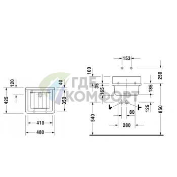 Раковина Duravit Starck III 480x425 мм без перелива, белая (313480000) - фото 2