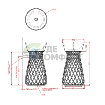 Раковина Artceram WIRE 43 см без отверстия, черный глянец (WIL001 03 00) - фото 2