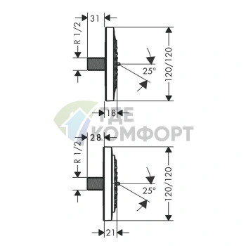 Форсунка боковая HG PuraVida 100 1jet RainAir G1/2 хром (28430000) - фото 2
