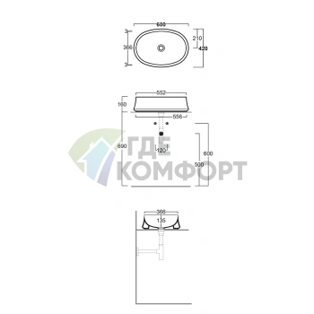Раковина SIMAS SHARP 600x420 мм для установки на столешницу без перелива, цвет Moka matt - фото 2