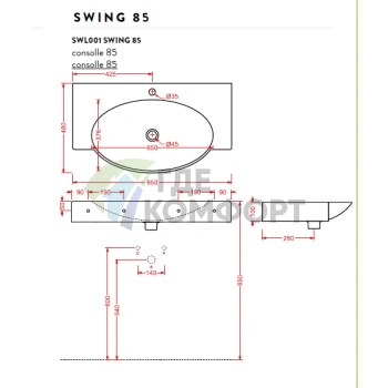 Раковина Artceram WASHBASINS SWING накладная-подвесная 85х47 5 см с 1 отв под смесительитель со слив переливом цвет белый - фото 2