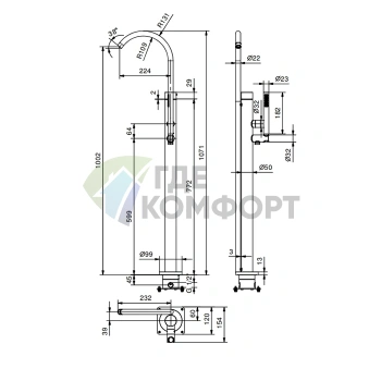 Напольный смеситель для ванны FANTINI AA/27 с ручной лейкой в цвете Matt Gun Metal PVD (33 P5 Y080B) - фото 2