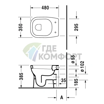 Унитаз напольный Duravit D-Code для независимого подключения, 480х350 мм, белый (21090900002) - фото 2