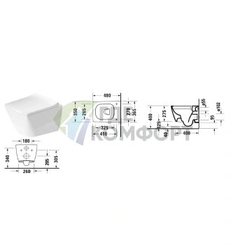 Унитаз подвесной Duravit Viu: компактный безободковый, 370×480 мм, белый (2573090000) - фото 2