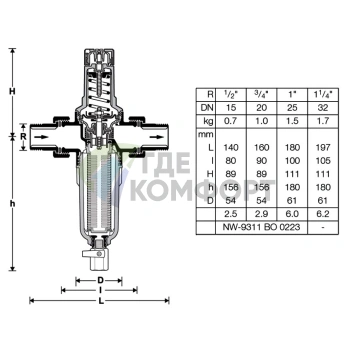 Фильтр для воды Honeywell Braukmann с редуктором на горячую воду FK 06 1/2