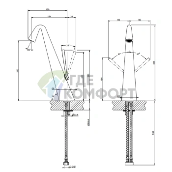 Высокий смеситель для раковины Gessi Cono Black XL (шланги 3/8) (45003#299) - фото 2