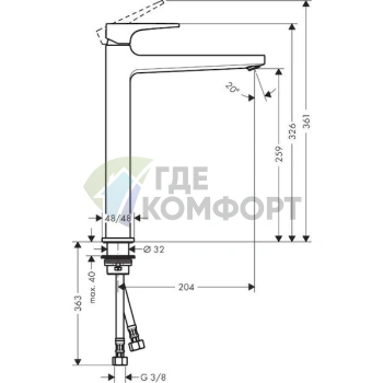 Смеситель Hansgrohe Metropol для раковины с донным клапаном Push-Open - фото 3
