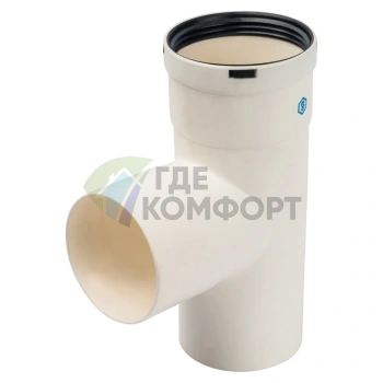 Элемент дымохода конденсационного Stout тройник T-образн. DN80 п/п/м PP-FE SCA-8080-030210 - фото 1