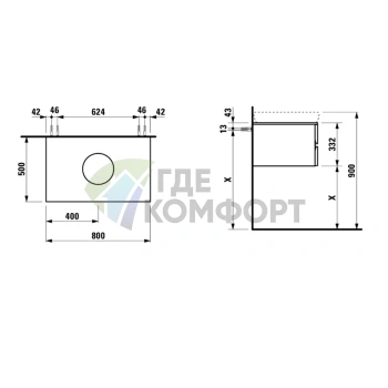 Тумба под раковину Laufen Alessi One 800x500 мм, 2 ящика, цвет орех (4.2402.3.097.630.1) - фото 2