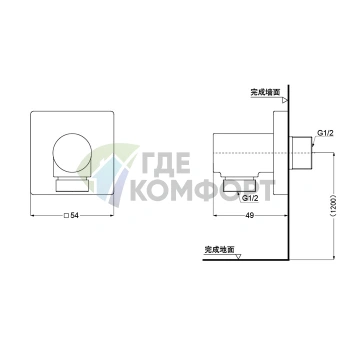 Подключение для шланга TOTO SHOWERS хром 54x49x54 мм (TBW02013R) - фото 2