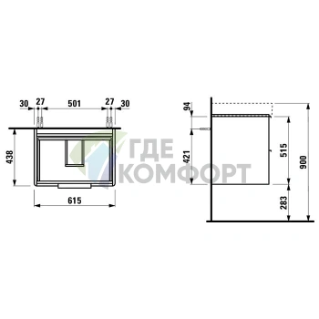 Подвесная база LAUFEN Base 8.1096.4 с двумя ящиками, белая глянцевая, 615x440x530 мм (4.0229.2.110.261.1) - фото 2