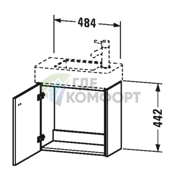 Подвесная тумба Duravit Brioso 484х239х442 мм, базальт матовый, с дверцей (петли справа) (BR4051R4343) - фото 2