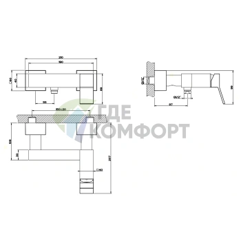 Gessi Rettangolo K Смеситель для душа, хром (53031#031) - фото 2