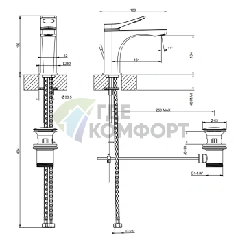 Смеситель для раковины GESSI Rilievo на 1 отверстие с донным клапаном, хром (59005#031) - фото 2