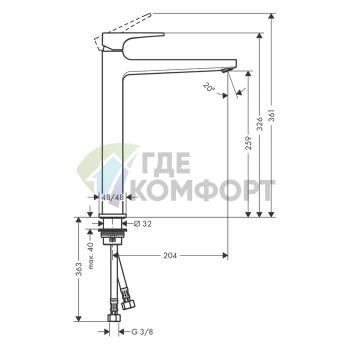 Смеситель для раковины Hansgrohe Metropol 260, 1 отв., донный клапан Push-open, хром (74512000) - фото 2