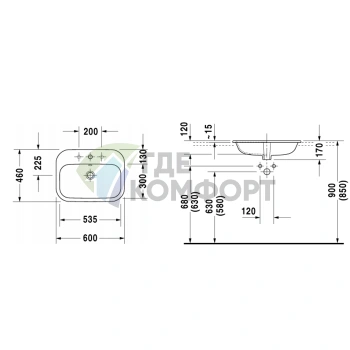 Раковина DURAVIT Happy D2 60x46 см для верхнего монтажа, белая (483600000) - фото 2