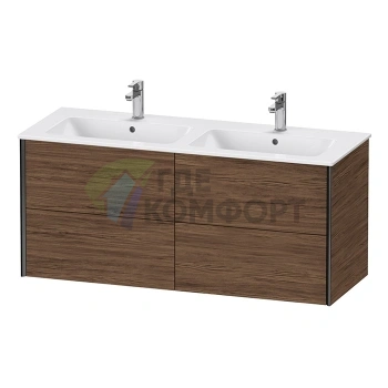Подвесная тумба Duravit XViu для двойной раковины, 4 ящика, цвет walnut dark/черный матовый (XV41290B221) - фото 1