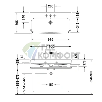 Раковина Duravit Happy D2 для мебели, шлифованная белая, 1000x505 мм (2318100027) - фото 2