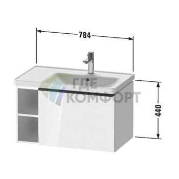 Подвесная тумбочка Duravit D-Neo 784x452x440 мм с ящиком и полками слева в цвете Дуб терра (DE425703535) - фото 2