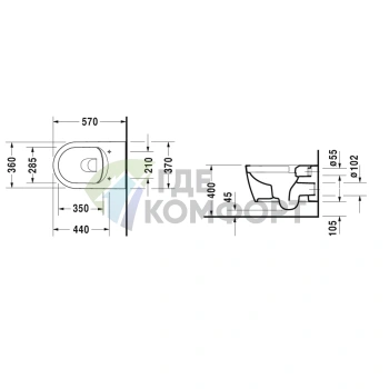 Унитаз подвесной Duravit Me by Starck Rimless 570х370 мм белый (2529090000) - фото 2