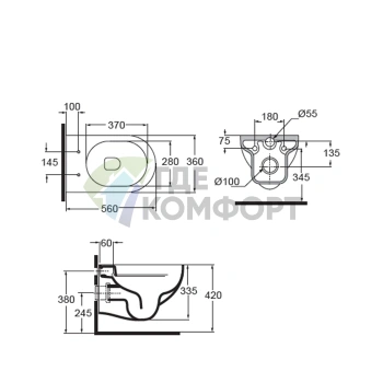 Подвесной унитаз AZZURRA NUVOLA 55x35 см безободковый белый с системой инсталляции KIT2000CF (NUV100E/SOSK bi)) - фото 2