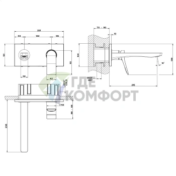 Встраиваемый смеситель GESSI Rilievo для раковины с изливом 215 мм, цвет Nero XL (59089#299) - фото 2