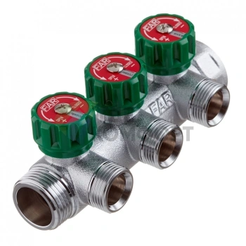 Коллектор Far (FK 3822 134) 1 ВР(г) х 3 выхода 3/4 НР(ш) ЕК х 1 НР(ш) регулируeмый (ФАР) - фото 1