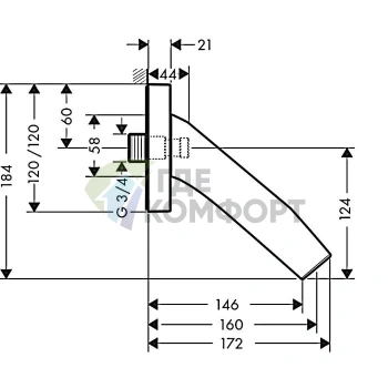 Настенный излив для ванны AX Starck Organic 160 мм, хром (12417000) - фото 2