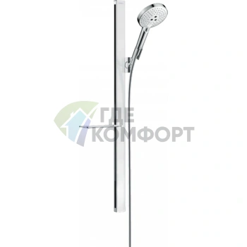 Душевой набор HG Raindance Select S: штанга 90 см, ручной душ с технологиями 3jet Rain и RainAir, мыльница (белый/хром) (27648400) - фото 1