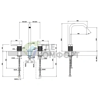 Смеситель для раковины GESSI 316 на 3 отверстия без донного клапана, стальной матовый (54211#239) - фото 2