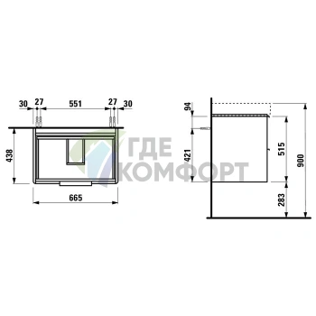 Подвесная тумба Laufen Base 8.1096.7 с двумя ящиками, 665x440x530 мм, белая матовая (4.0233.2.110.260.1) - фото 2