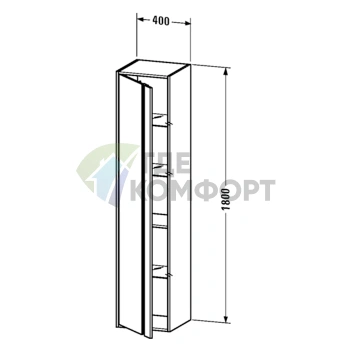 Высокий шкаф Duravit Ketho 40x36x180 см, белый глянец, со стеклянными и деревянными полками (KT1255R2222) - фото 2
