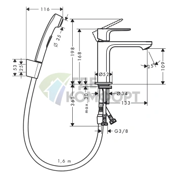 Смеситель для раковины Hansgrohe Rebris E 110 с гигиеническим душем в хромированном исполнении (72216000) - фото 2