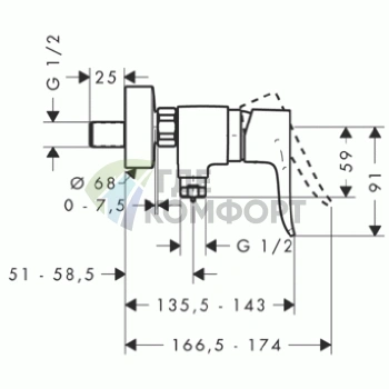 Смеситель для душа Hansgrohe Metris настенный хром (31680000) - фото 2