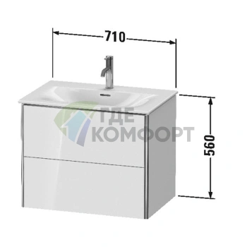 Тумба подвесная Duravit XSquare 234473 с двумя ящиками, 560×710×478 мм, цвет White High Gloss (XS432302222) - фото 2