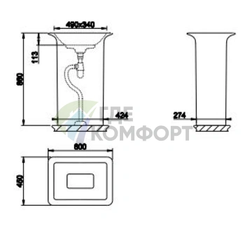 Напольная раковина Gessi iSpa 60x45 см со сливом в пол, донным клапаном и сифоном в матовом белом цвете - фото 2