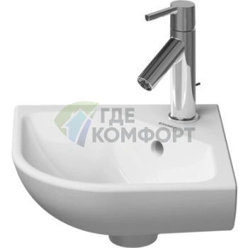Угловая раковина для рук Duravit ME by Starck с переливом, 1 отверстием под смеситель, 430x380 мм, белая (722430000) - фото 1